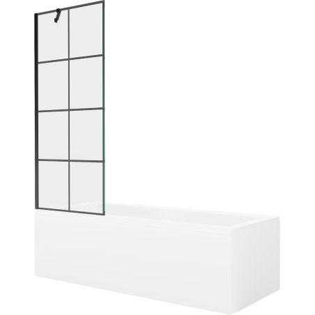 Mexen Cubik rechteckige Badewanne 160 x 70 cm mit Verkleidung und 1-flügliger Duschabtrennung 70 cm, Schwarzes Design - 55031607