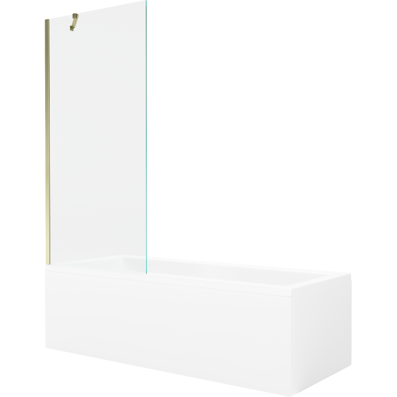 Mexen Cubik Rechteckige Badewanne 160 x 70 cm mit Verkleidung und 1-flügeliger Duschwand 80 cm, transparent, gold