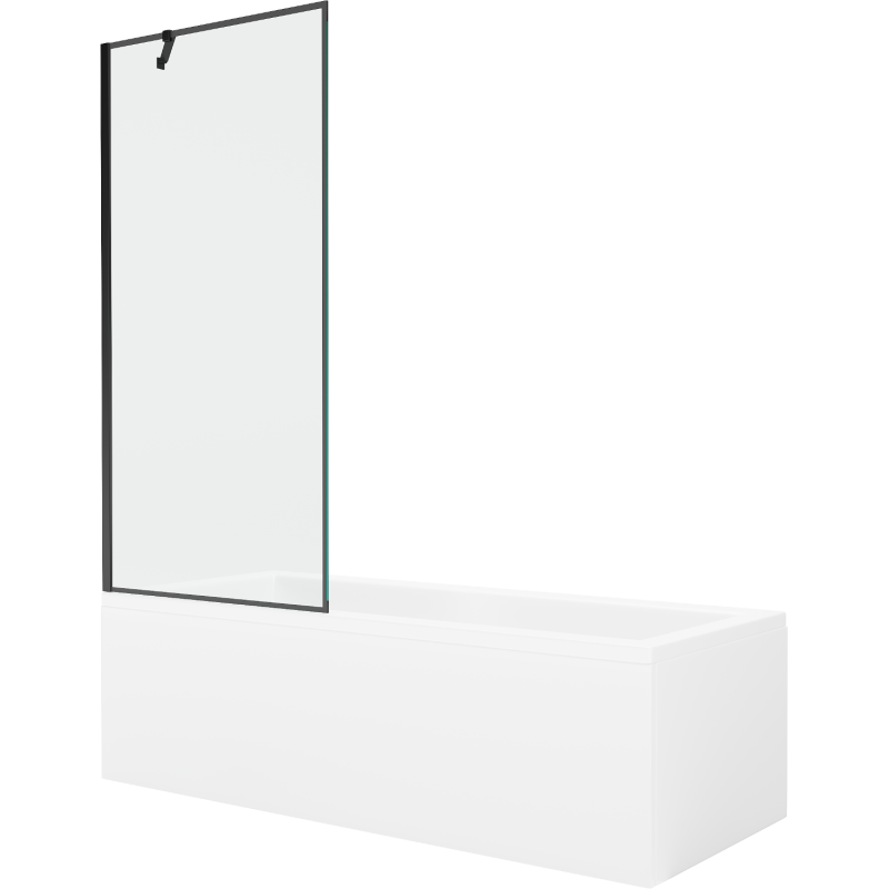 Mexen Cubik Rechteckige Badewanne 160 x 70 cm mit Verkleidung und 1-flügeliger Duschwand 80 cm, schwarzes Muster