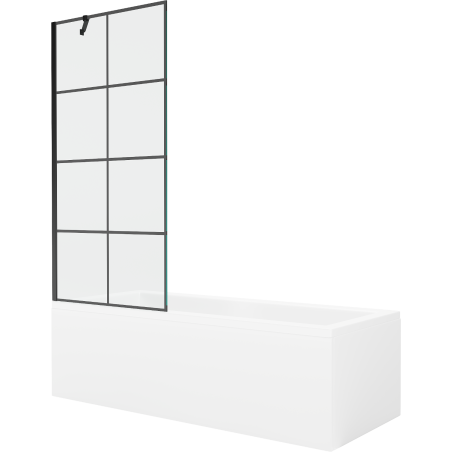 Mexen Cubik rechteckige Badewanne 160 x 70 cm mit Verkleidung und 1-flügeliger Abtrennung 80 cm, schwarzes Muster
