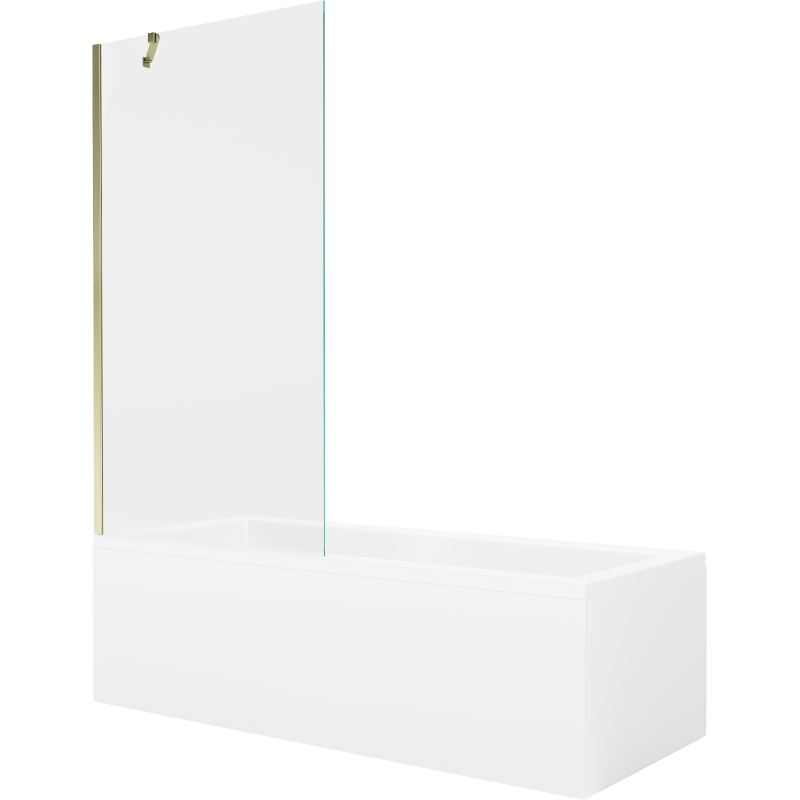 Mexen Cubik Rechteckige Badewanne 160 x 70 cm mit Verkleidung und 1-flügeligem Paravent 90 cm, transparent, gold