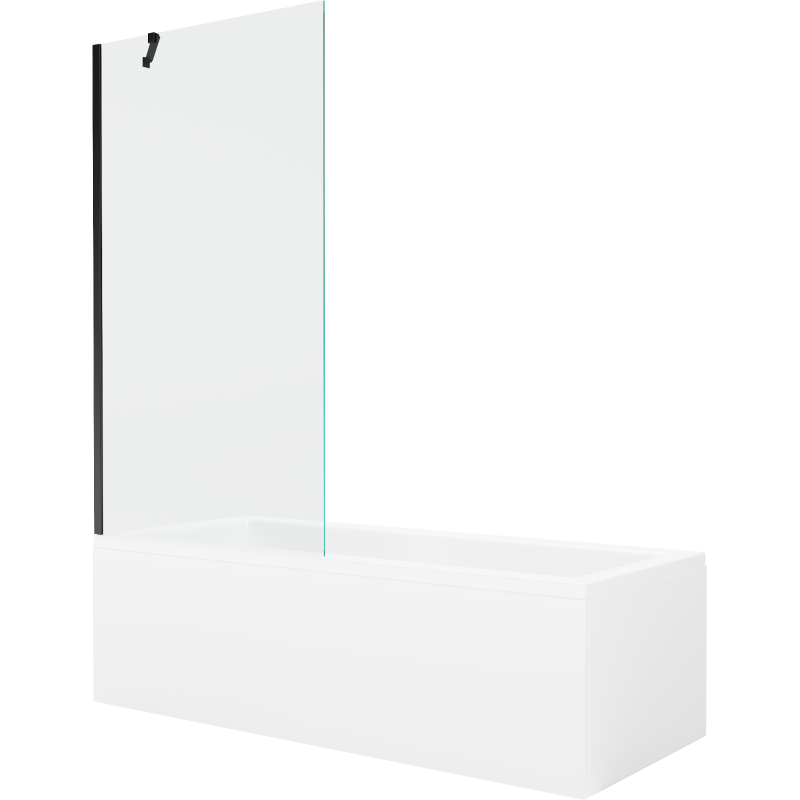 Mexen Cubik rechteckige Badewanne 160 x 70 cm mit Verkleidung und 1-flügeliger Duschabtrennung 90 cm, transparent, schwarz