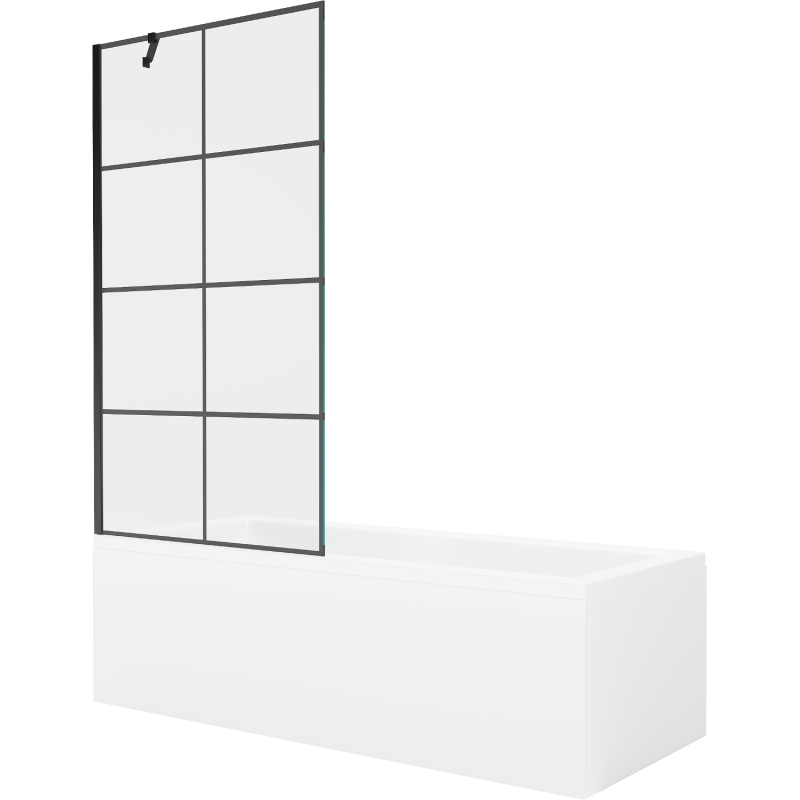Mexen Cubik Rechteckige Badewanne 160 x 70 cm mit Verkleidung und 1-flügeliger Abtrennung 90 cm, schwarzes Muster