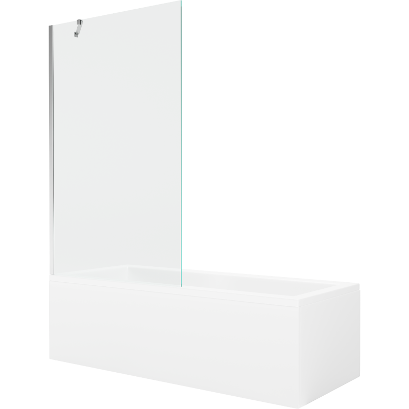 Mexen Cubik Rechteckige Badewanne 160 x 70 cm mit Verkleidung und einflügeliger Trennwand 100 cm, transparent, Chrom