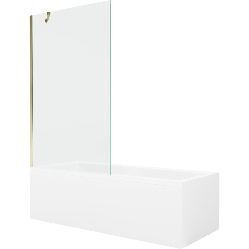 Mexen Cubik Rechteckige Badewanne 160 x 70 cm mit Verkleidung und 1-flügeliger 100 cm Trennwand, transparent, golden