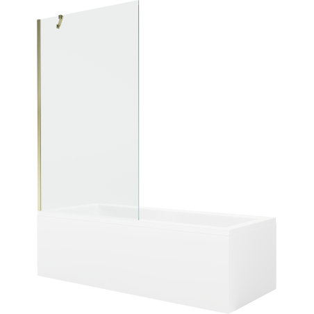 Mexen Cubik Rechteckige Badewanne 160 x 70 cm mit Verkleidung und 1-flügeliger 100 cm Trennwand, transparent, golden