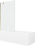 Mexen Cubik Rechteckige Badewanne 160 x 70 cm mit Verkleidung und 1-flügeliger 100 cm Trennwand, transparent, golden