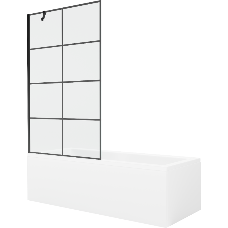 Mexen Cubik rechteckige Wanne 160 x 70 cm mit Verkleidung und 1-flügeliger Abtrennung 100 cm, schwarzes Muster