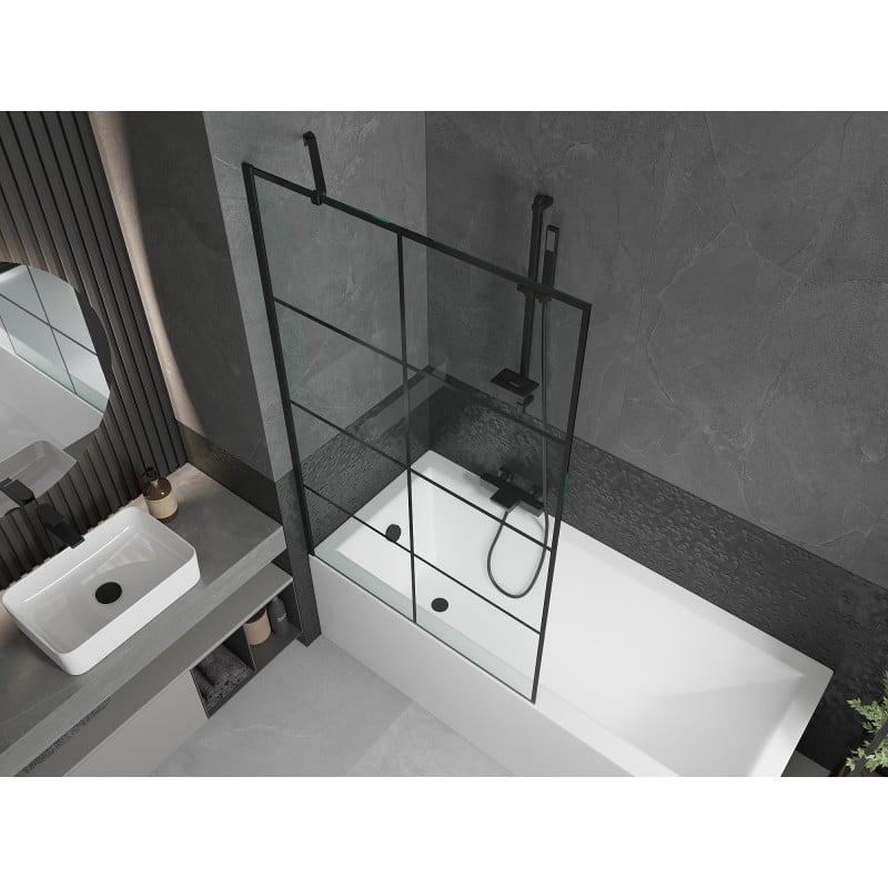 Mexen Cubik rechteckige Wanne 160 x 70 cm mit Verkleidung und 1-flügeliger Abtrennung 100 cm, schwarzes Muster