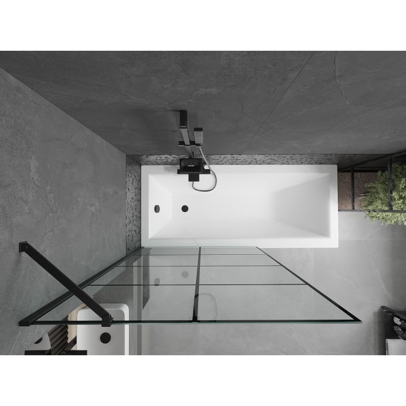 Mexen Cubik rechteckige Wanne 160 x 70 cm mit Verkleidung und 1-flügeliger Abtrennung 100 cm, schwarzes Muster