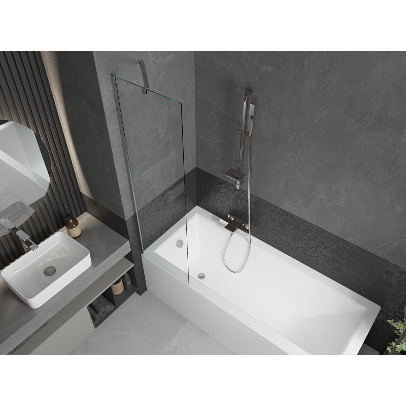 Mexen Cubik Rechteckige Badewanne 170 x 70 cm mit Verkleidung und einflügeliger 50 cm Duschwand, transparent, Chrom