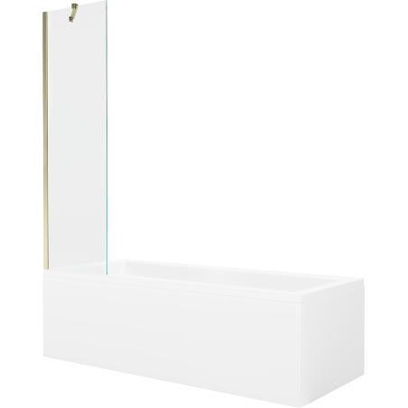 Mexen Cubik Rechteckige Badewanne 170 x 70 cm mit Verkleidung und 1-flügeligem Paravent 50 cm, transparent, golden