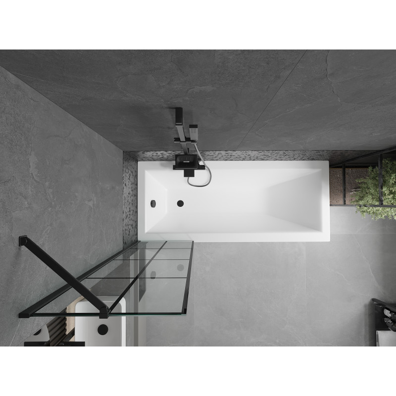 Mexen Cubik Rechteckige Badewanne 170 x 70 cm mit Verkleidung und 1-flügeliger Trennwand 50 cm, schwarzes Muster