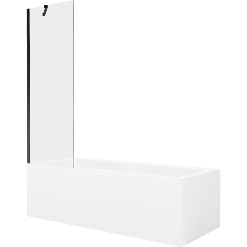 Mexen Cubik Rechteckige Badewanne 170 x 70 cm mit Verkleidung und 1-flügeliger 60 cm Duschwand, transparent, schwarz