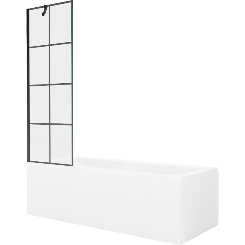 Mexen Cubik Rechteckige Wanne 170 x 70 cm mit Verkleidung und 1-flügeliger Trennwand 60 cm, schwarzes Muster