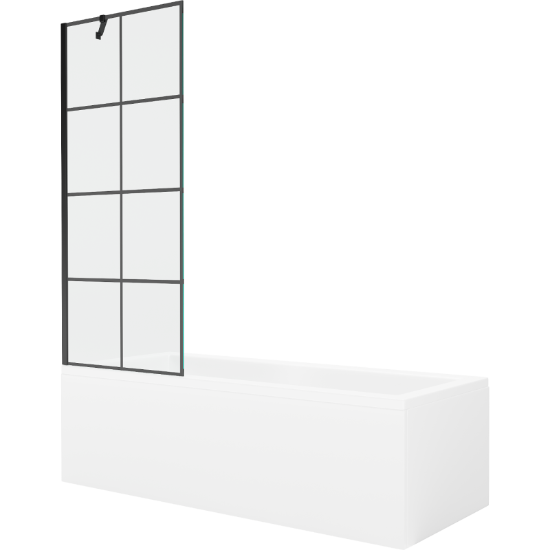 Mexen Cubik Rechteckige Badewanne 170 x 70 cm mit Verkleidung und 1-flügeliger Duschwand 70 cm, schwarzes Muster