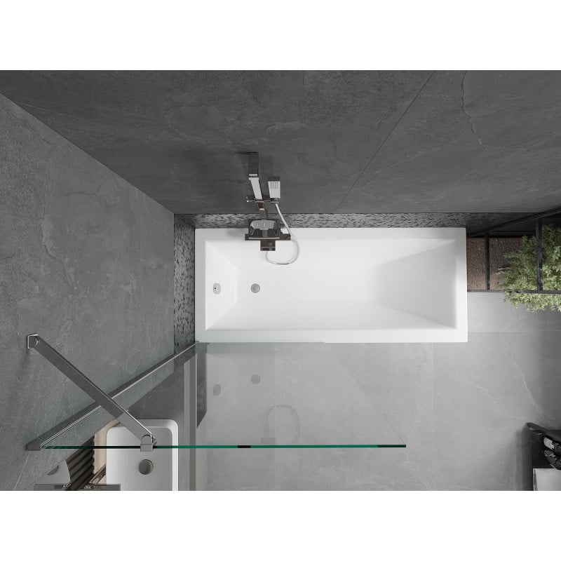Mexen Cubik Rechteckige Badewanne 170 x 70 cm mit Verkleidung und 1-flügeliger Abtrennung 80 cm, transparent, chrom