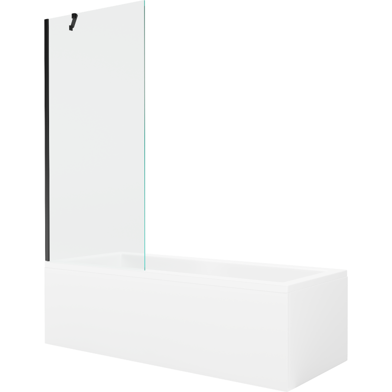Mexen Cubik rechteckige Badewanne 170 x 70 cm mit Verkleidung und 1-flügeliger 80 cm Duschwand, transparent, schwarz
