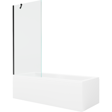 Mexen Cubik rechteckige Badewanne 170 x 70 cm mit Verkleidung und 1-flügeliger 80 cm Duschwand, transparent, schwarz