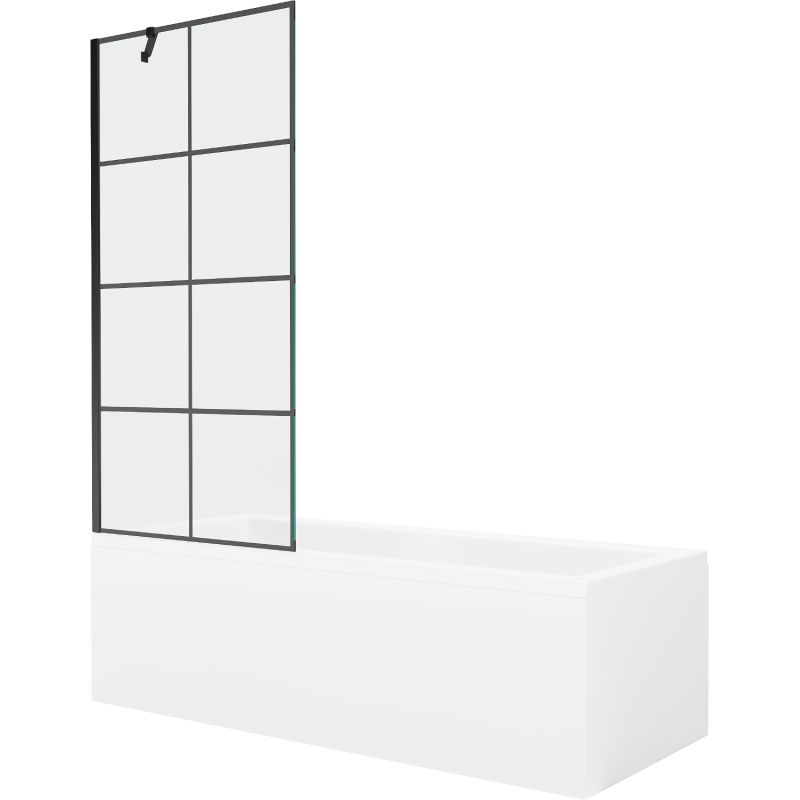 Mexen Cubik rechteckige Badewanne 170 x 70 cm mit Verkleidung und 1-flügeliger 80 cm Trennwand, schwarzes Muster