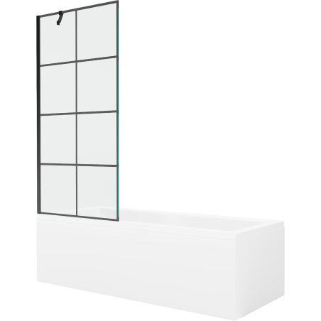 Mexen Cubik rechteckige Badewanne 170 x 70 cm mit Verkleidung und 1-flügeliger 80 cm Trennwand, schwarzes Muster