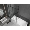 Mexen Cubik rechteckige Badewanne 170 x 70 cm mit Verkleidung und 1-flügeliger 80 cm Trennwand, schwarzes Muster