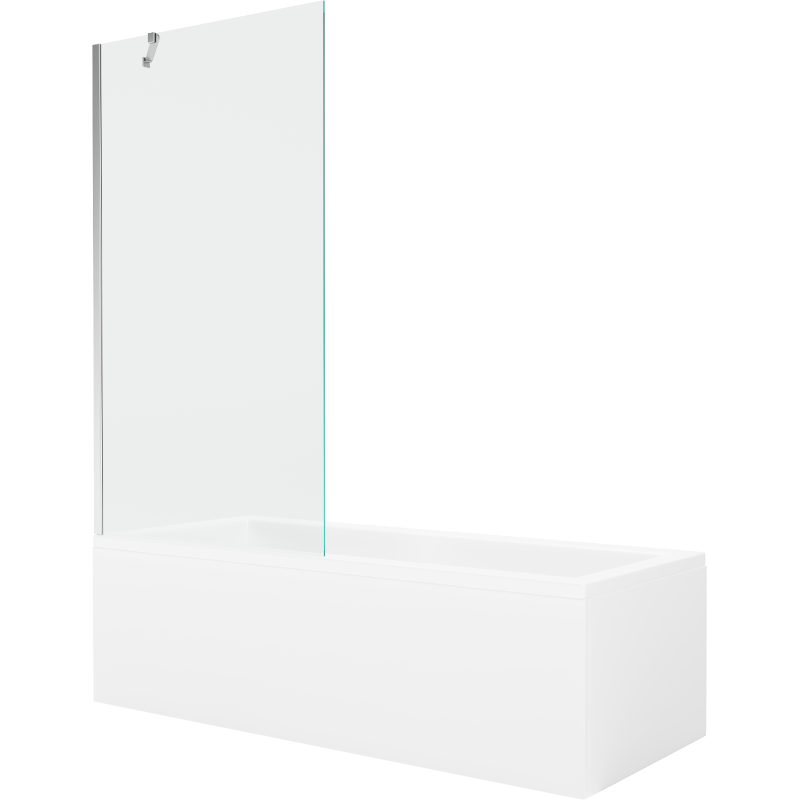 Mexen Cubik Rechteckige Badewanne 170 x 70 cm mit Verkleidung und 1-flügeliger 90 cm Duschwand, transparent, Chrom