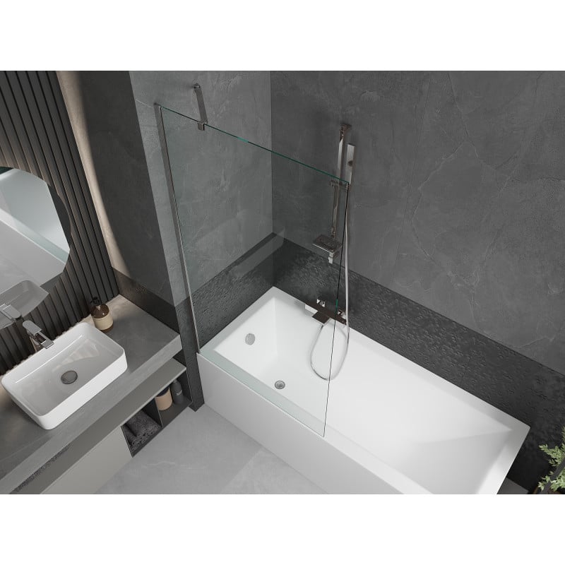 Mexen Cubik Rechteckige Badewanne 170 x 70 cm mit Verkleidung und 1-flügeliger 90 cm Duschwand, transparent, Chrom