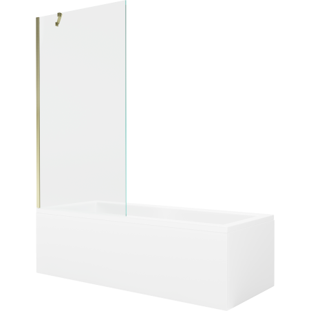 Mexen Cubik Rechteckige Badewanne 170 x 70 cm mit Verkleidung und 1-flügeliger 90 cm Abtrennung, transparent, golden