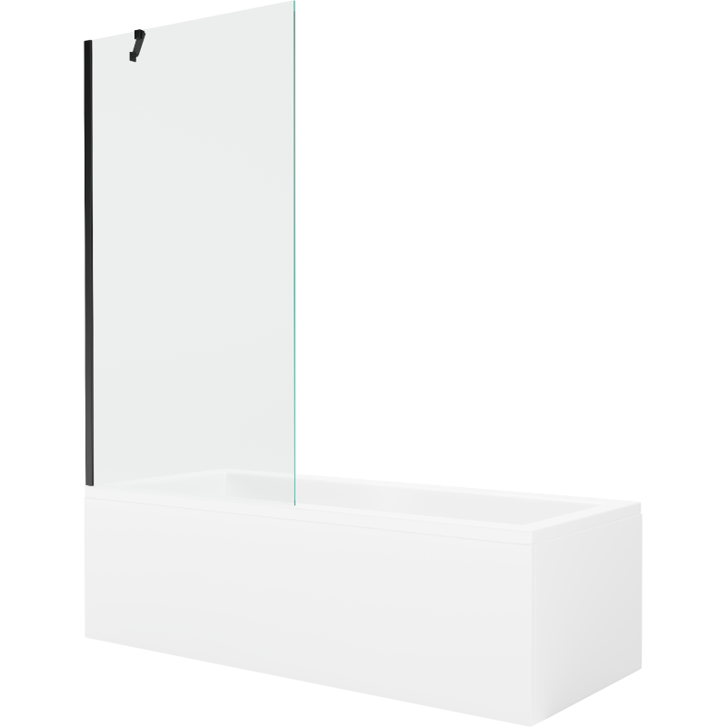 Mexen Cubik rechteckige Badewanne 170 x 70 cm mit Verkleidung und 1-flügeliger Duschabtrennung 90 cm, transparent, schwarz