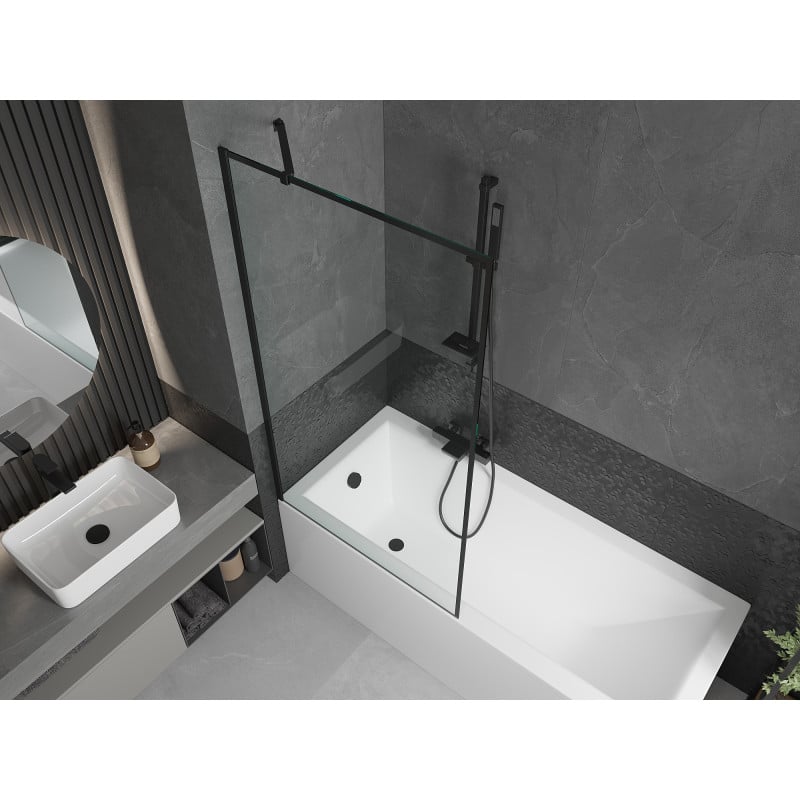 Mexen Cubik Rechteckige Badewanne 170 x 70 cm mit Verkleidung und 1-flügeliger 90 cm Faltwand, schwarzes Muster