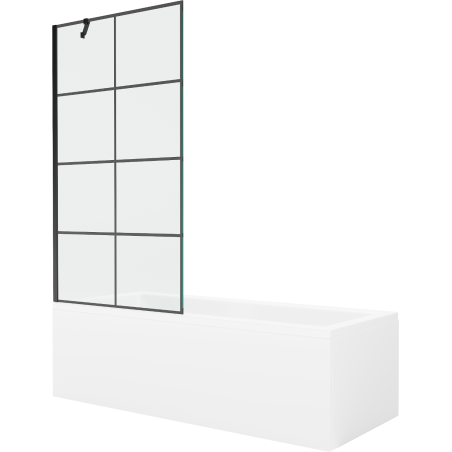 Mexen Cubik Rechteckige Badewanne 170 x 70 cm mit Verkleidung und 1-flügeliger 90 cm Abtrennung, schwarzes Muster