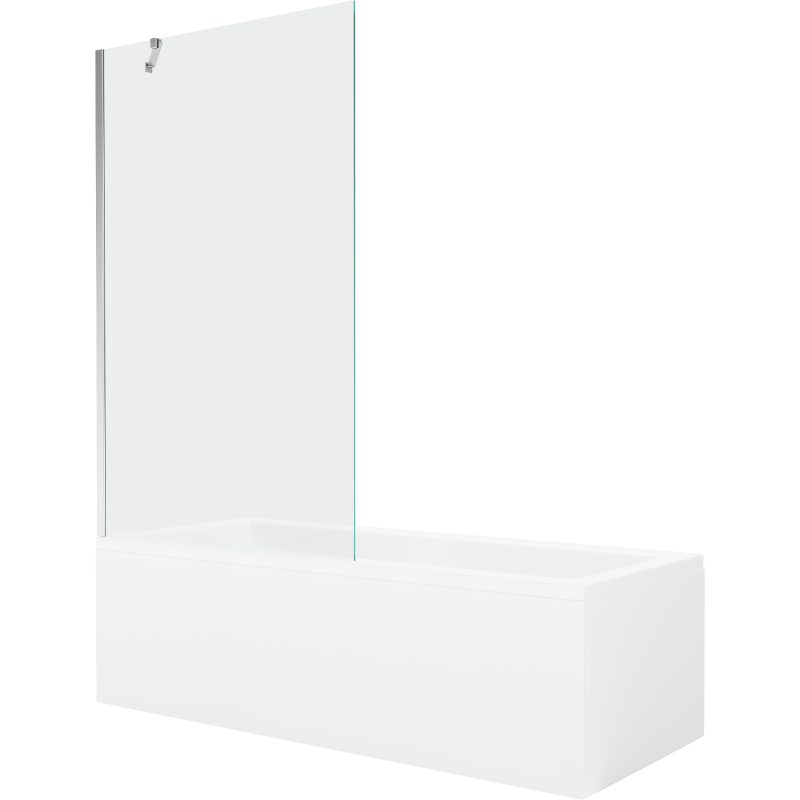 Mexen Cubik Rechteckige Badewanne 170 x 70 cm mit Verkleidung und 1-flügeliger Duschwand 100 cm, transparent, Chrom