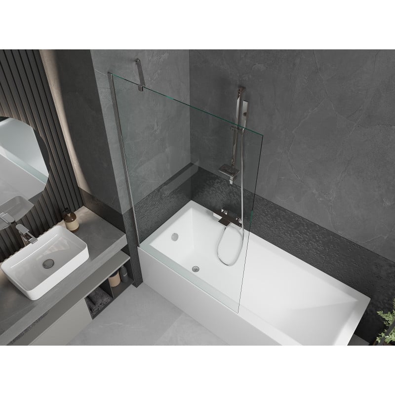 Mexen Cubik Rechteckige Badewanne 170 x 70 cm mit Verkleidung und 1-flügeliger Duschwand 100 cm, transparent, Chrom