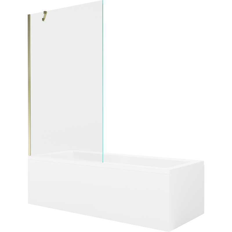 Mexen Cubik Rechteckige Badewanne 170 x 70 cm mit Verkleidung und einflügligem Paravent 100 cm, transparent, golden
