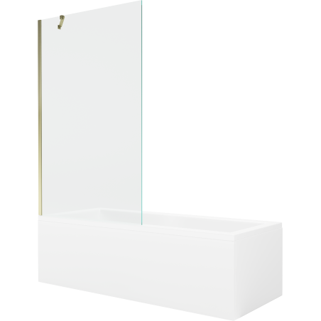 Mexen Cubik Rechteckige Badewanne 170 x 70 cm mit Verkleidung und einflügligem Paravent 100 cm, transparent, golden