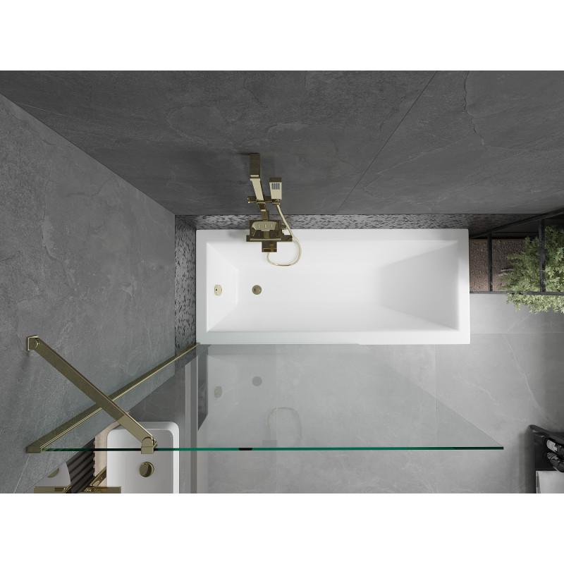 Mexen Cubik Rechteckige Badewanne 170 x 70 cm mit Verkleidung und einflügligem Paravent 100 cm, transparent, golden