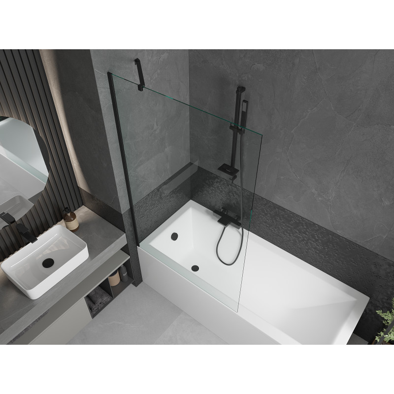 Mexen Cubik Rechteckige Badewanne 170 x 70 cm mit Verkleidung und 1-flügeliger 100 cm Duschwand, transparent, schwarz