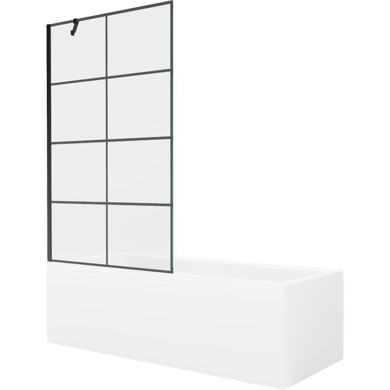 Mexen Cubik Rechteckige Wanne 170 x 70 cm mit Verkleidung und 1-flügeliger Paravent 100 cm, schwarzes Muster