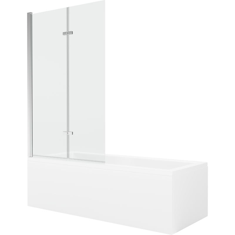 Mexen Cubik Rechteckige Badewanne 150 x 70 cm mit Verkleidung und 2-flügeliger Blende 100 cm, transparent, chrom - 550315070X921