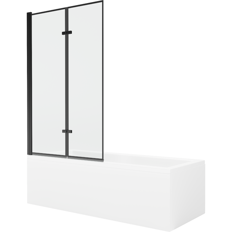 Mexen Cubik Rechteckige Badewanne 150 x 70 cm mit Verkleidung und 2-flügeliger Blende 100 cm, Schwarzes Design - 550315070X92100