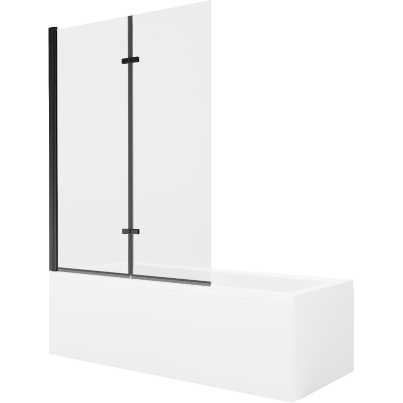 Mexen Cubik Rechteckige Badewanne 150 x 70 cm mit Verkleidung und 2-flügeliger Blende 120 cm, transparent, Schwarz - 550315070X9