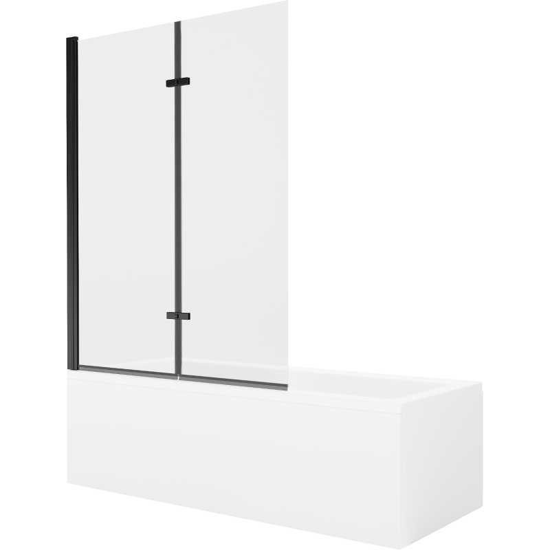 Mexen Cubik Rechteckige Badewanne 160 x 70 cm mit Verkleidung und 2-flügeliger Blende 120 cm, transparent, Schwarz - 550316070X9