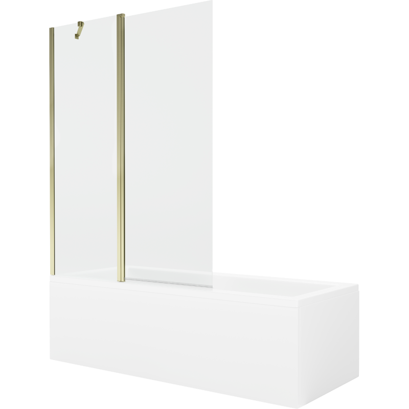 Mexen Cubik rechteckige Badewanne 150 x 70 cm mit Verkleidung und 1-flügliger Duschabtrennung 120 cm, transparent, gold - 550315