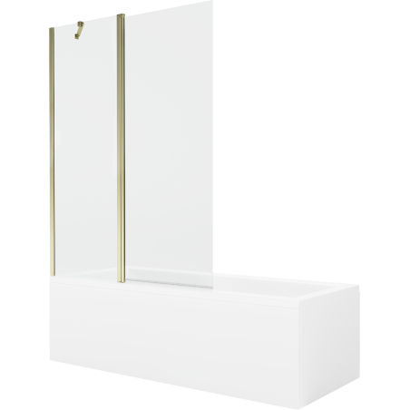 Mexen Cubik rechteckige Badewanne 150 x 70 cm mit Verkleidung und 1-flügliger Duschabtrennung 120 cm, transparent, gold - 550315