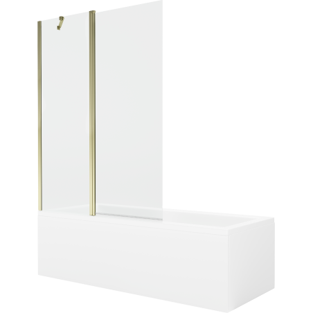 Mexen Cubik rechteckige Badewanne 160 x 70 cm mit Verkleidung und 1-flügliger Duschabtrennung 120 cm, transparent, gold - 550316