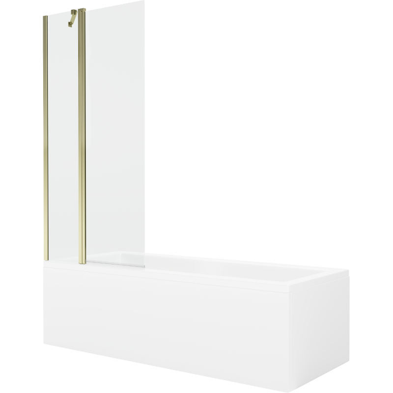 Mexen Cubik rechteckige Badewanne 170 x 70 cm mit Verkleidung und 1-flügliger Duschabtrennung 80 cm, transparent, gold - 5503170