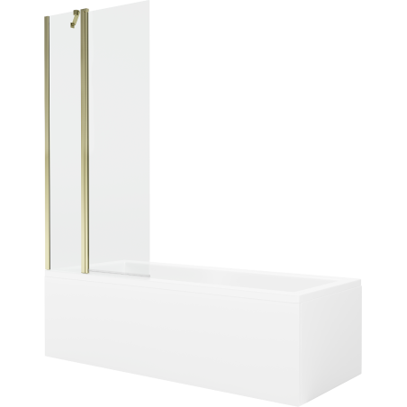 Mexen Cubik rechteckige Badewanne 170 x 70 cm mit Verkleidung und 1-flügliger Duschabtrennung 80 cm, transparent, gold - 5503170