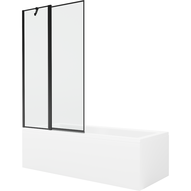 Mexen Cubik rechteckige Badewanne 170 x 70 cm mit Verkleidung und 1-flügliger Duschabtrennung 100 cm, Schwarzes Design - 5503170