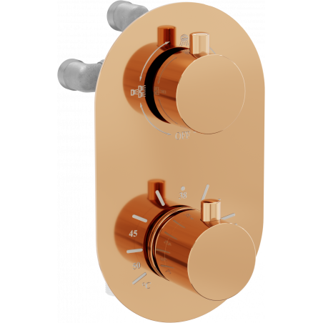 Mexen Kai Thermostat-Wannen-/Duschbatterie mit 3 Ausgängen, Rosa Gold - 77602-60